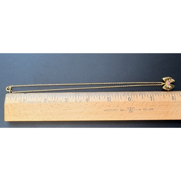 Vintage Avon Pink Crystal Bow Gold Tone Pendant Necklace 15" Dainty Feminine - Picture 6 of 6